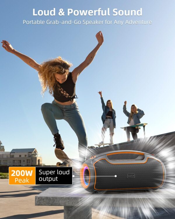 Upgrade Portable Bluetooth Speakers Wireless, 200W PEAK Loud Outdoor Speaker