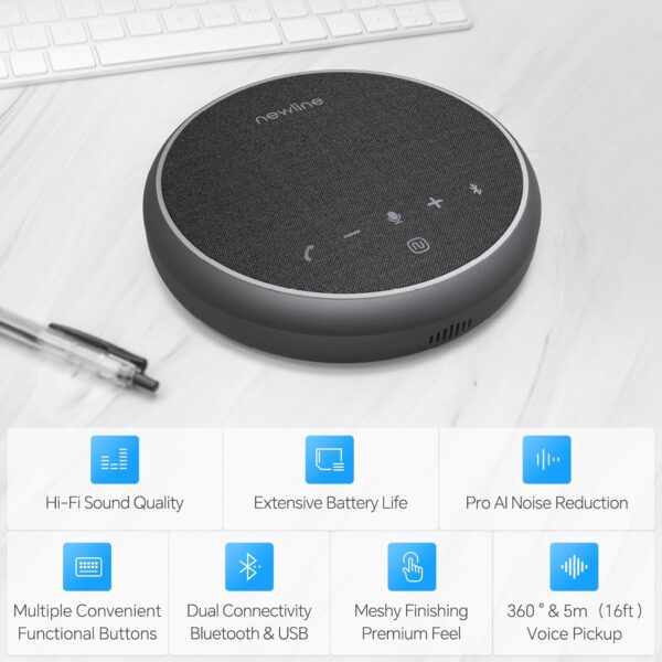 N newline Conference Speaker and Microphone, 2 Mics 360° Voice Pickup, AI Noise Reduction