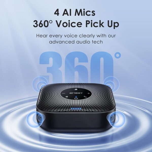 EMEET Conference Speakerphone M0 Plus, 4 AI Mics 360° Voice Pickup